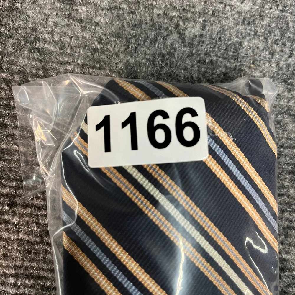 Bert Pulitzer Mens Navy Gold Striped Silk Necktie Classic Rep Stripe Tie